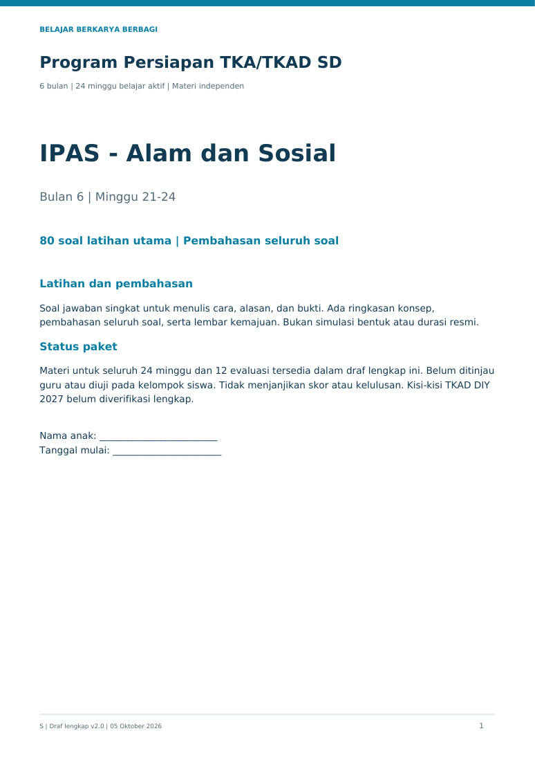 Cover buku IPAS bulan keenam, bagian dari program 600 soal