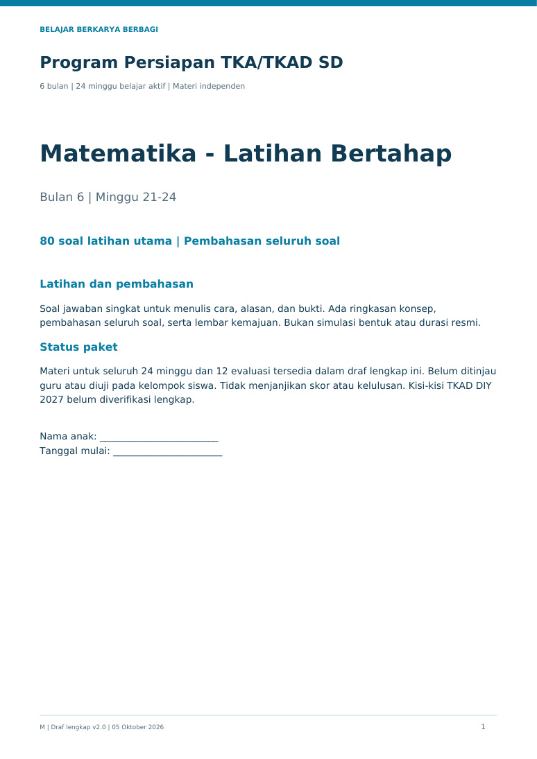 Cover buku Matematika bulan keenam, 80 soal dengan pembahasan